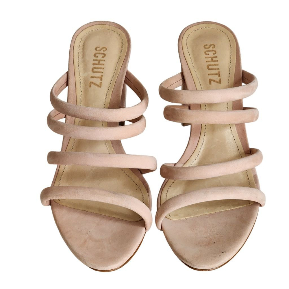 SCHUTZ NWOB Felisa Pink Nubuck Leather Block Heel Sandals Poppy Rose 7.5 NEW - Picture 4 of 8